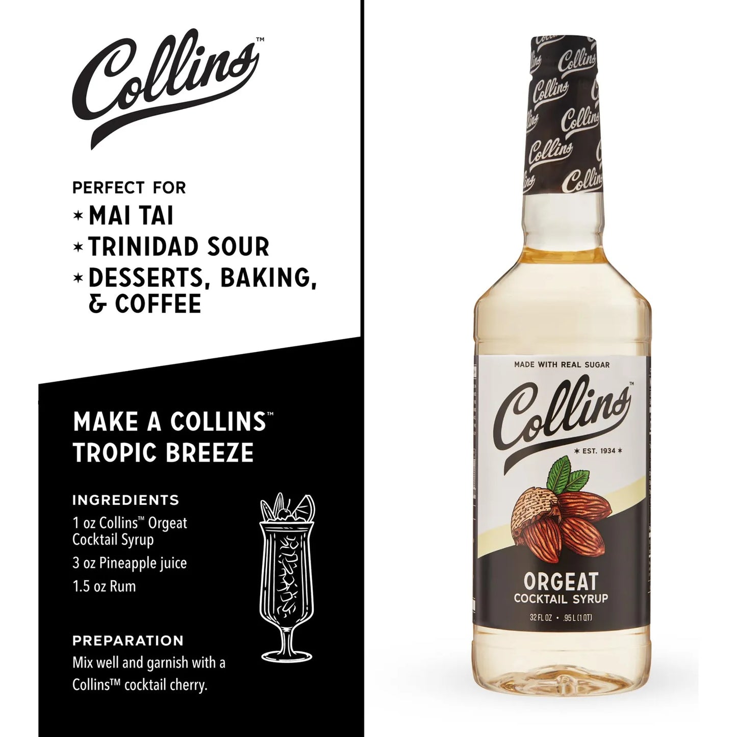 Jarabe De Orgeat Sabor Dulce Para Cócteles Profesionales 946 Ml