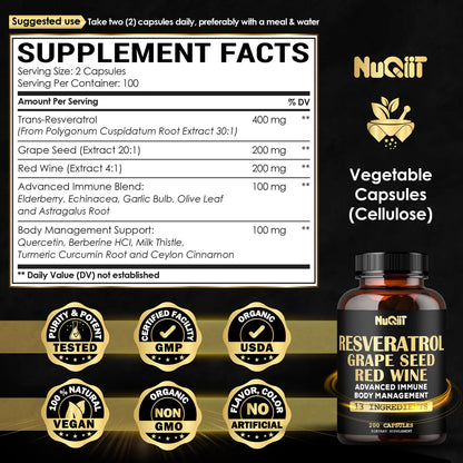 Extracto Trans Resveratrol 1000 Mg Complejo Inmune Con Equinacea Y Berberina 200 Capsulas
