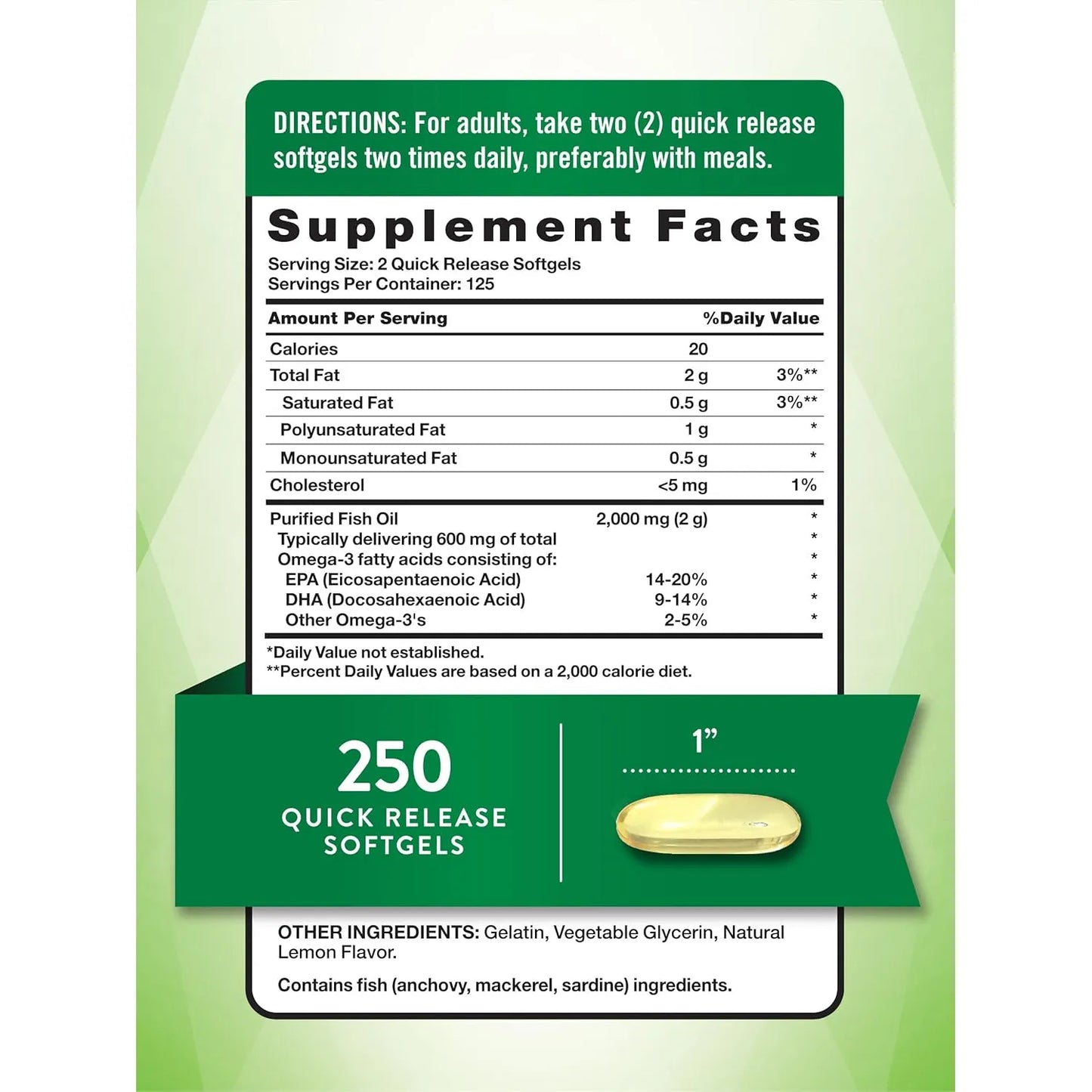 Pastillas Aceite Pescado 2000 Mg Omega 3 250 Capsulas Sabor Limon