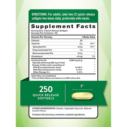 Pastillas Aceite Pescado 2000 Mg Omega 3 250 Capsulas Sabor Limon
