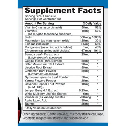 Suplemento Azúcar Canela Cromo 20 Hierbas Vitaminas 60 Cápsulas Equilibrio Energía