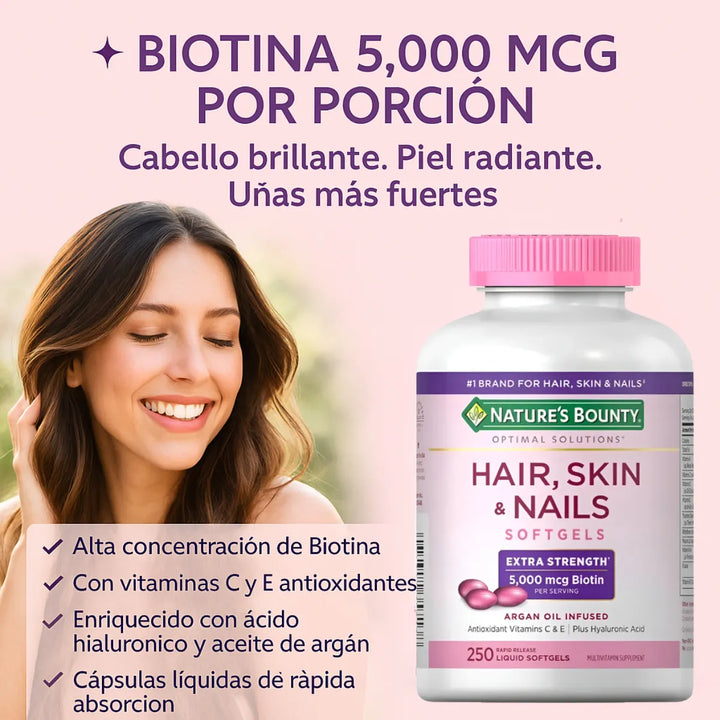 Nature's Bounty Advanced Hair Skin & Nails Y Ácido Hialurónico 250 Tabletas. - Imagen 2