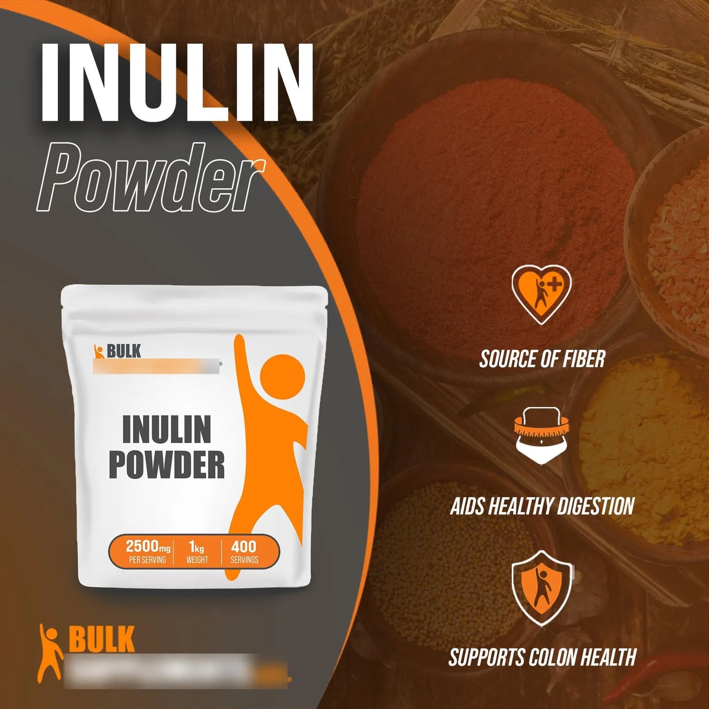 Polvo De Inulina Fibra Soluble 2500 Mg Vegano Sin Gluten 1 Kg