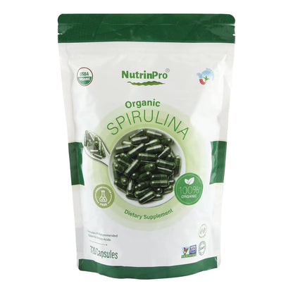 Cápsulas De Espirulina Orgánica USDA 720 Unidades 100 Pura Vegano Sin Gluten