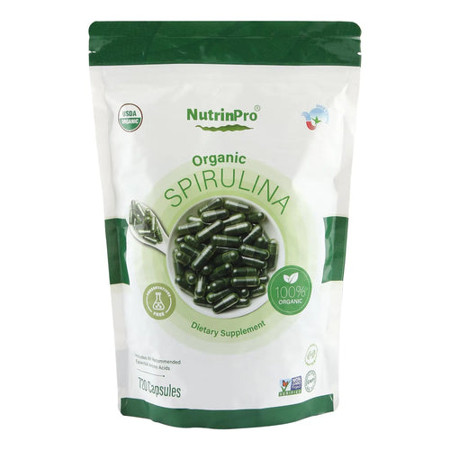 Cápsulas De Espirulina Orgánica USDA 720 Unidades 100 Pura Vegano Sin Gluten