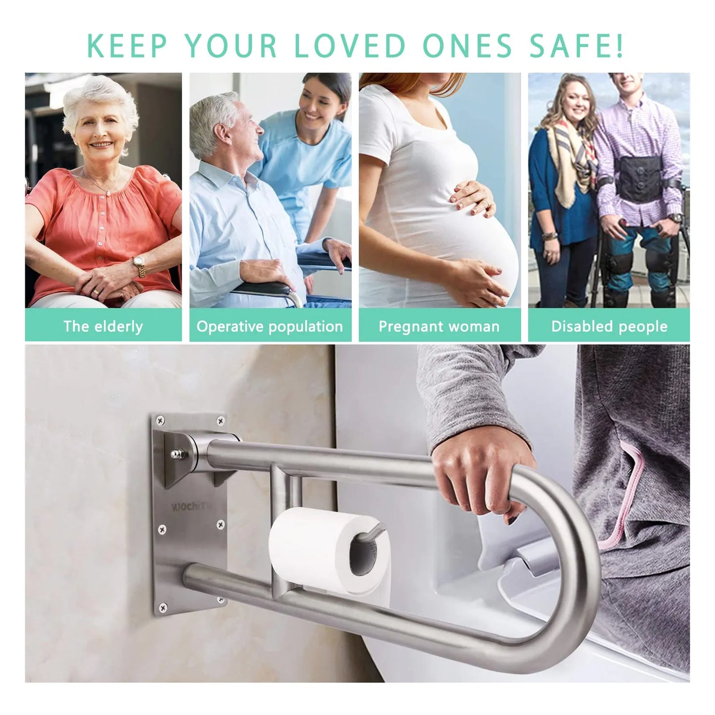 Barras De Seguridad Para Inodoro Acero Inoxidable 29.5 Pulgadas Soporte 350 Libras