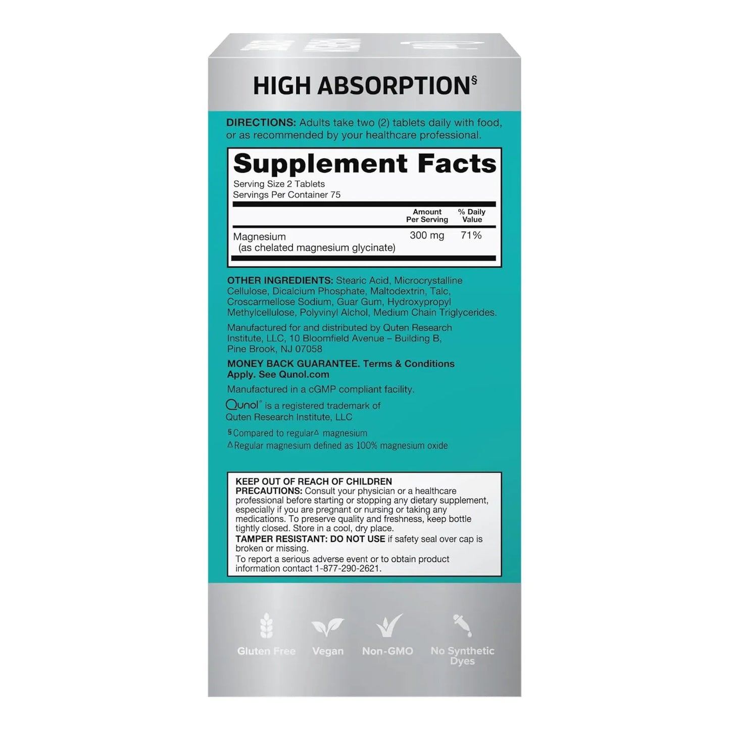 Glicinato De Magnesio 300 Mg 150 Tabletas Quelatadas Qunol Suplemento Muscular
