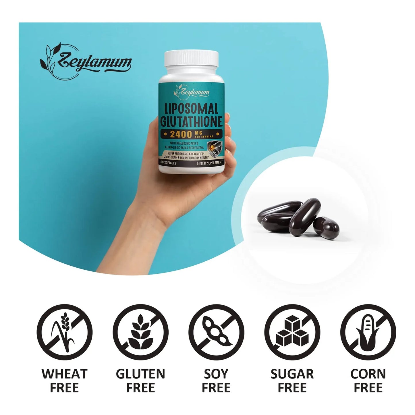 Capsulas Blandas Glutation Liposomal 2400 Mg Absorcion Maxima Antioxidante Piel