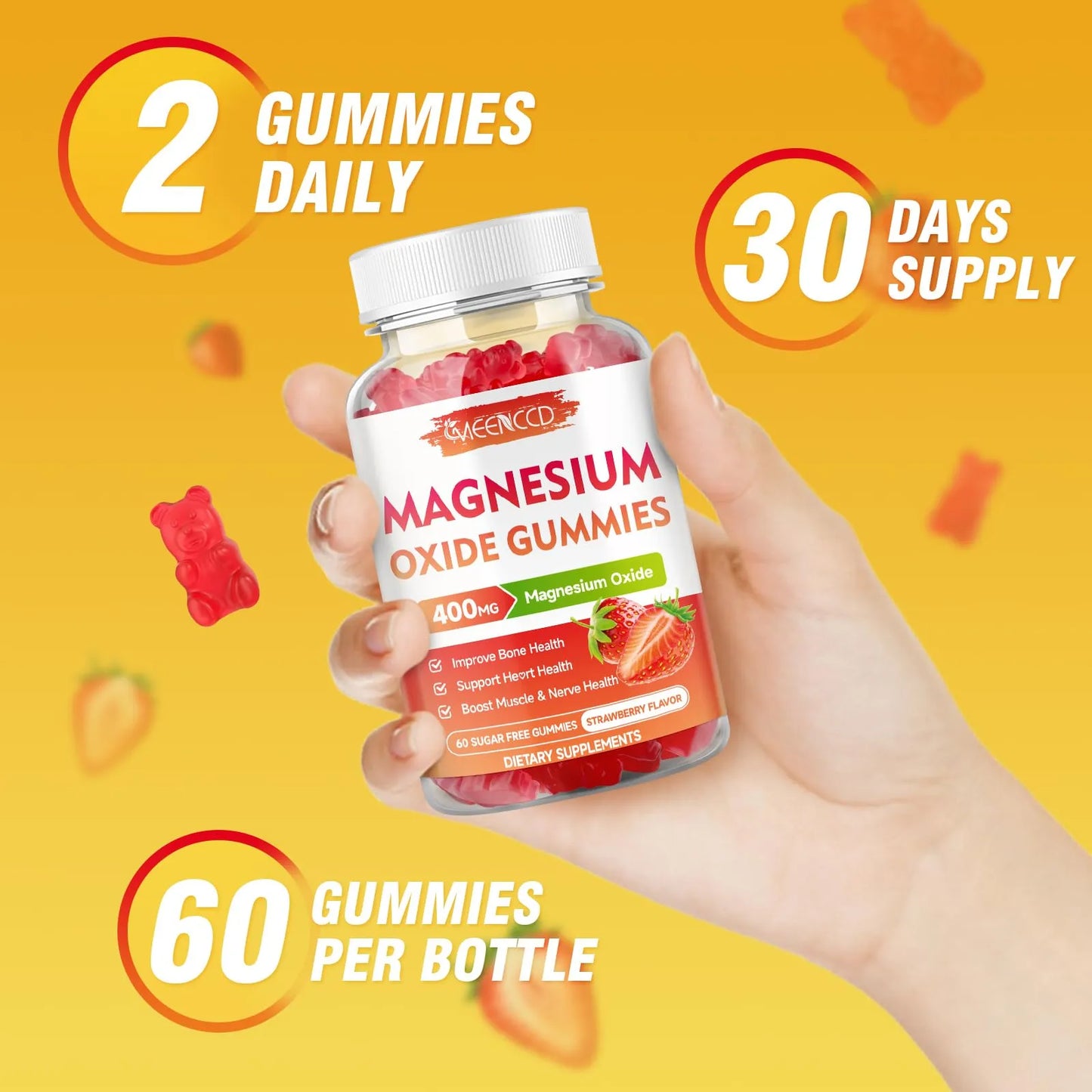 Gomitas Masticables De Óxido De Magnesio 400 Mg Sabor Fresa Suplemento Nervioso Y Muscular