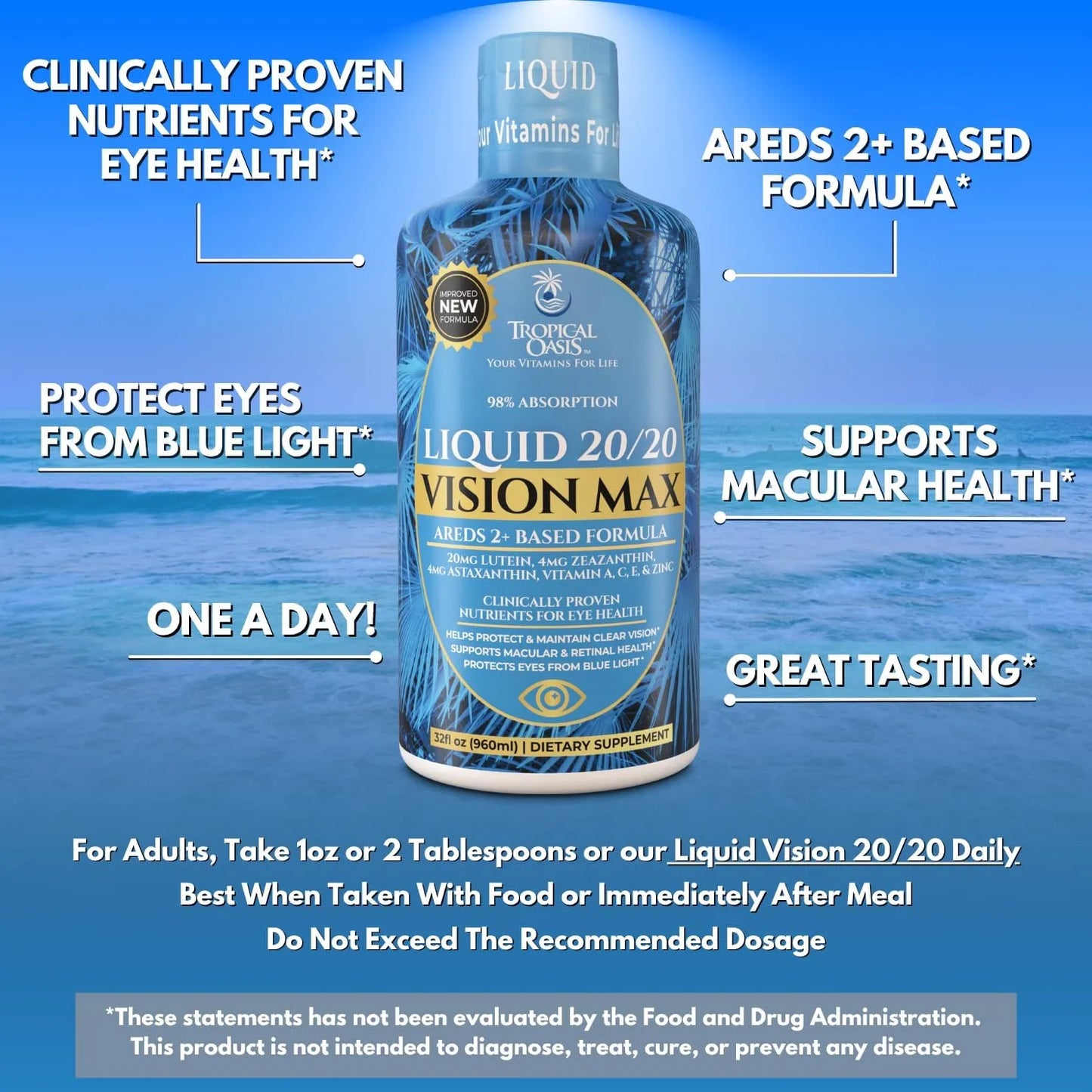 Liquid 20 20 Vision Fórmula Líquida Vitaminas Ojos Con Luteína Y Zeaxantina Máxima Absorción