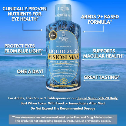 Liquid 20 20 Vision Fórmula Líquida Vitaminas Ojos Con Luteína Y Zeaxantina Máxima Absorción