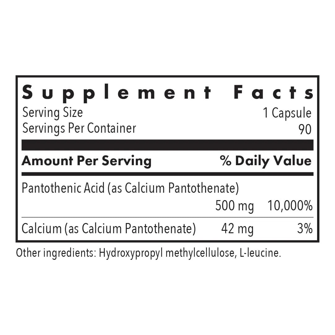 Ácido Pantoténico 500mg 90 Cápsulas Energía Metabolismo Vitamina B5