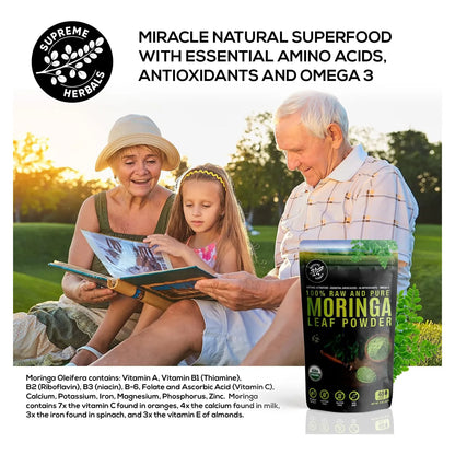 Polvo De Hoja De Moringa Cruda Orgánica Superalimento Natural Con Aminoácidos Y Omega 3