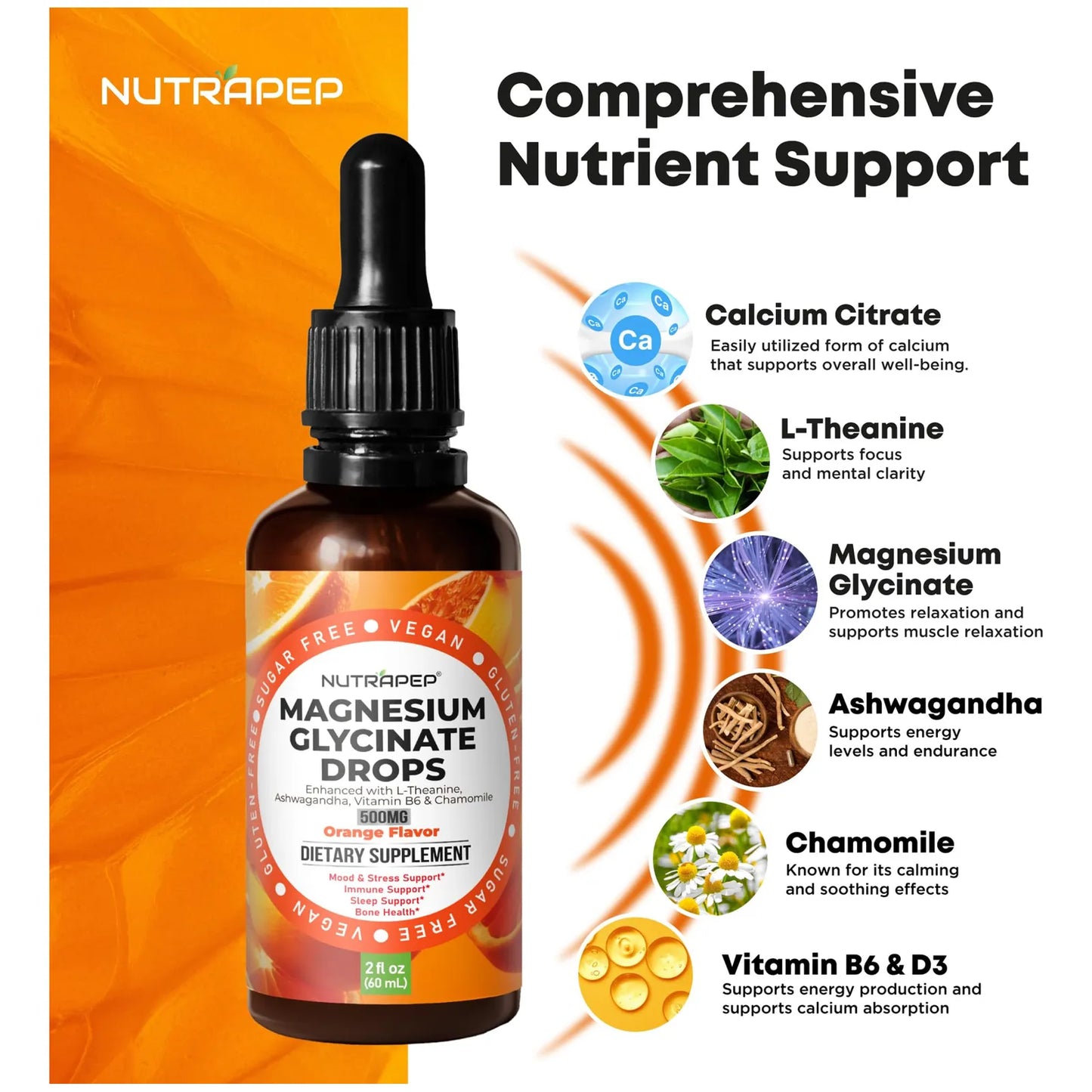 Gotas De Glicinato De Magnesio 500 Mg Con L Teanina Ashwagandha Suplemento Liquido Para Dormir Y Relajarse