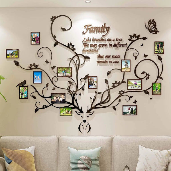Decorsmart Antlers Family Tree Decoracion De Pared 3D Con Marcos Extraibles Y Citas Familiares