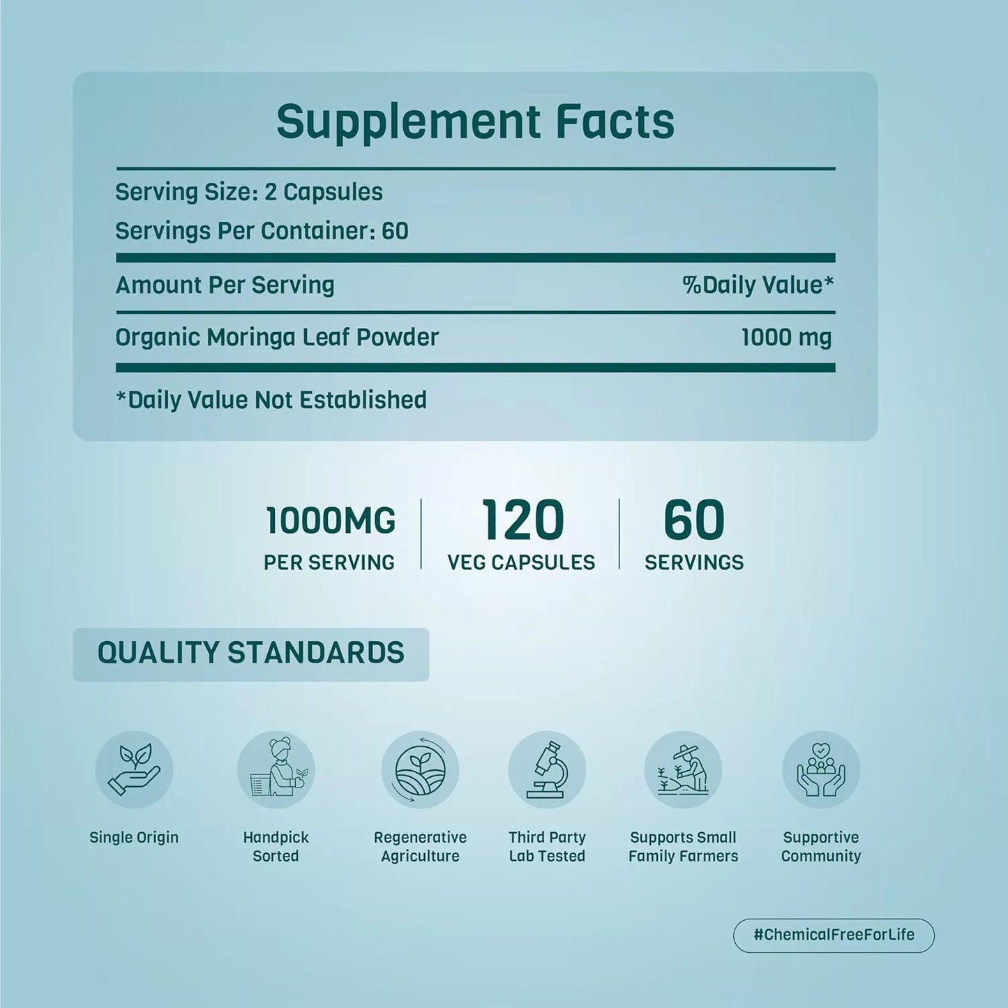 Cápsulas Orgánicas De Moringa Oleifera 1000 Mg Apoyo Inmunológico Vegano Sin Gluten