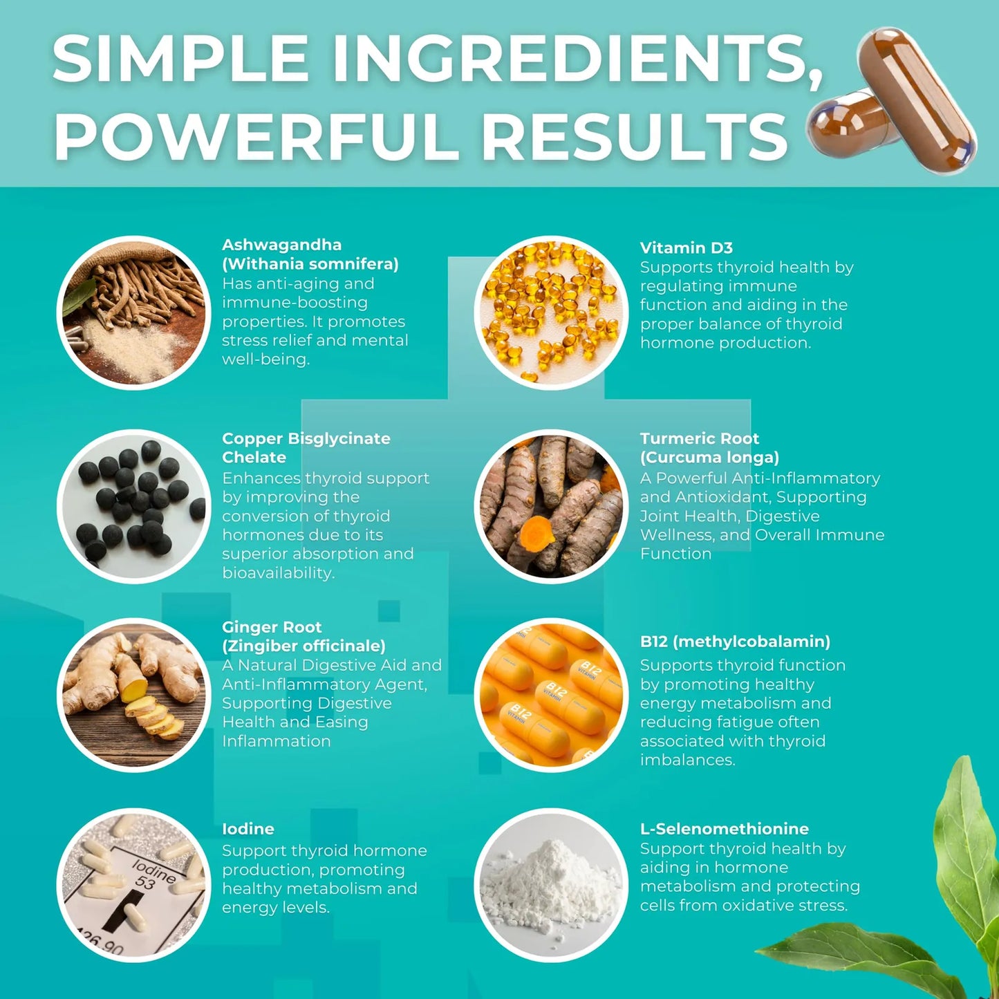 Suplemento Tiroides Con Yodo Vitamina D3 B12 Zinc Energia Mental Vegetariano Sin Omg