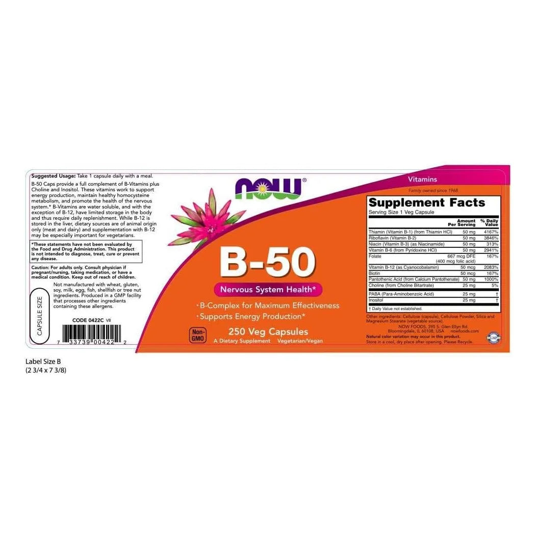 Complejo B 50 250 Capsulas Vegetales Paquete Doble Now Foods
