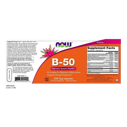 Complejo B 50 250 Capsulas Vegetales Paquete Doble Now Foods