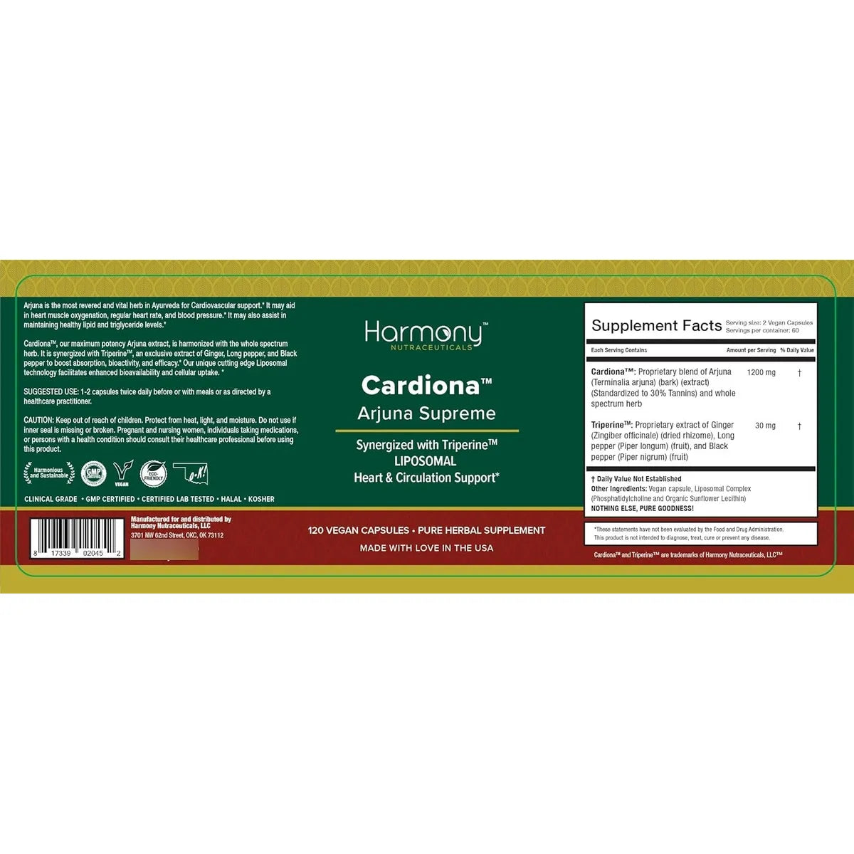 Arjuna Supreme Triperina Suplemento Cardiovascular 120 Cápsulas Veganas Alta Potencia