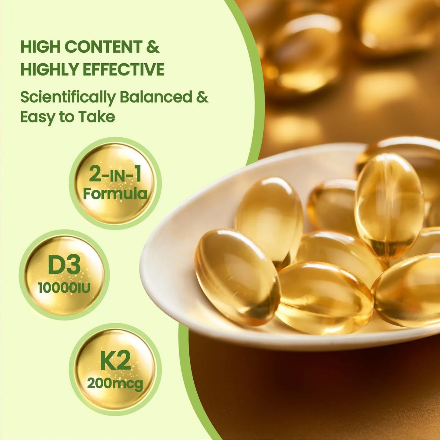 Aceite De Coco Virgen 300 Capsulas Blandas Con Vitamina D3 K2 10000 Ui