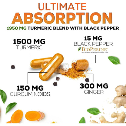 Cúrcuma 1950 Mg Con Jengibre Y Bioperine | Alta Absorción Y Apoyo Articular - Imagen 6