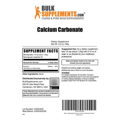 Carbonato De Calcio En Polvo Grado Alimenticio 1250 Mg Alta Absorción Sin Gluten