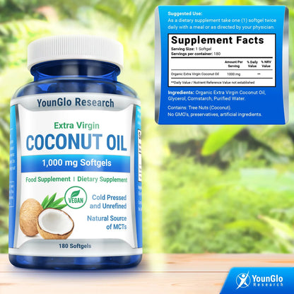 Aceite De Coco Orgánico Extra Virgen 180 Cápsulas Veganas Suplemento Dietético