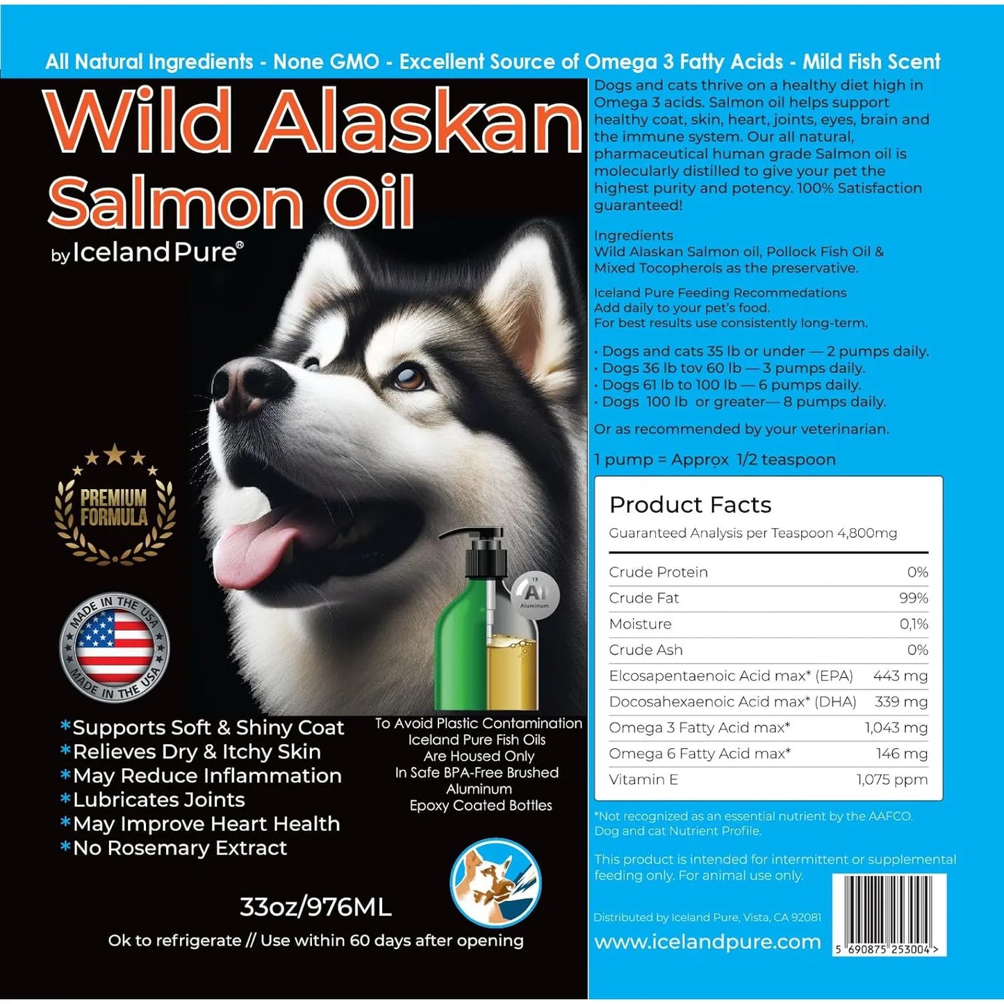 Aceite De Salmón Salvaje De Alaska Para Perros Y Gatos Suplemento Líquido Omega 3