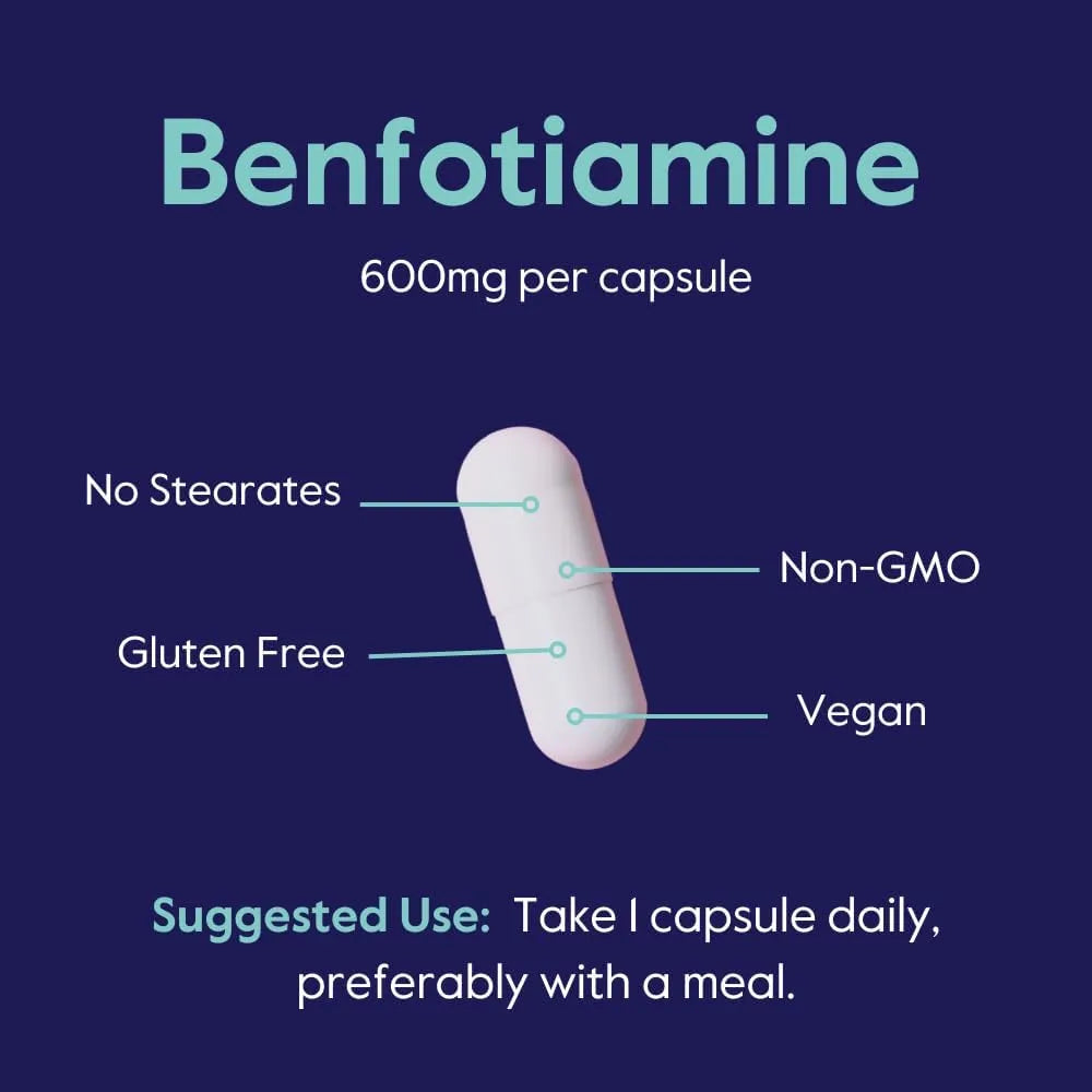 Benfotiamina 600 Mg 120 Cápsulas Veganas Sin Aditivos Máxima Absorción