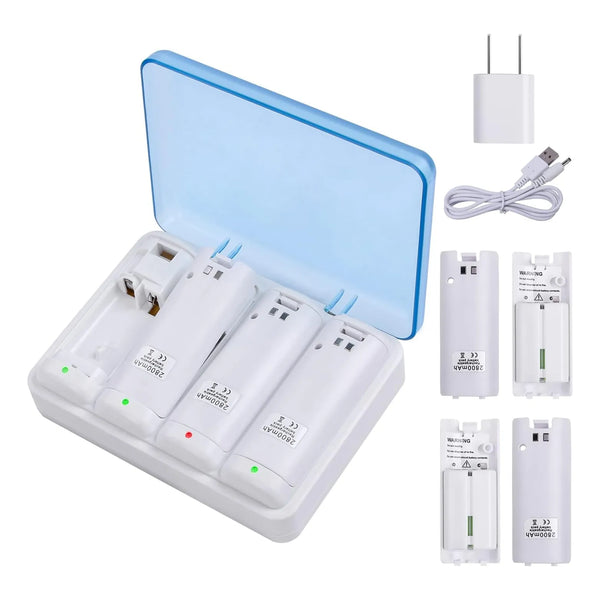 Estacion De Carga Remota Nintendo Wii 4 Baterias Recargables 2800 Mah