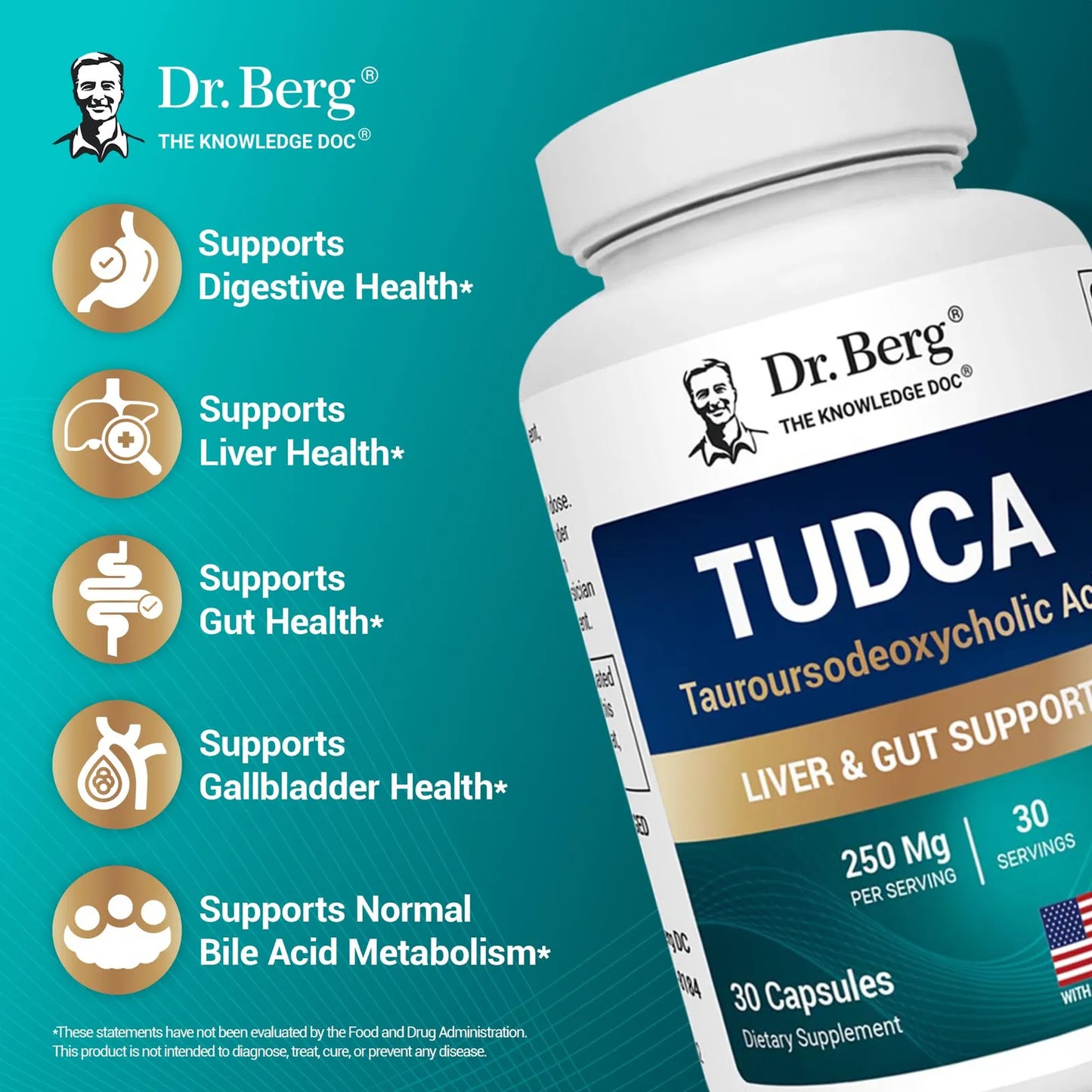 Dr Berg TUDCA Suplemento Salud Hepatica Flujo Biliar Vesicula 30 Capsulas