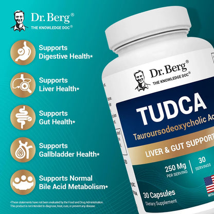 Dr Berg TUDCA Suplemento Salud Hepatica Flujo Biliar Vesicula 30 Capsulas