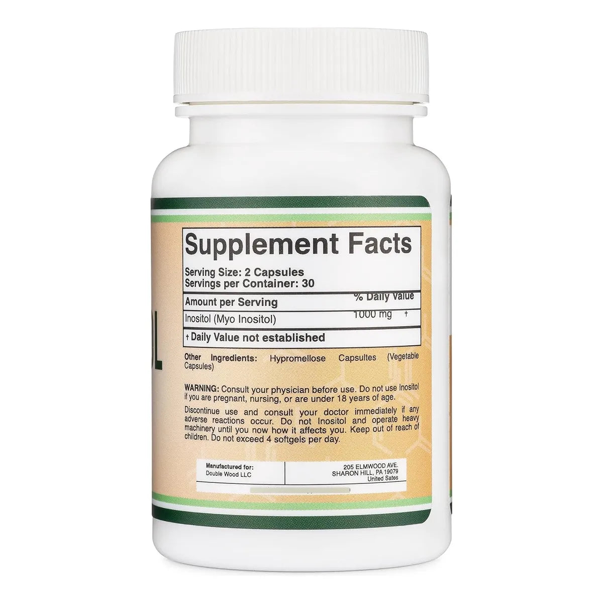Double Wood Cápsulas Inositol 1000 Mg Apoyo Metabólico Vegano - Imagen 2
