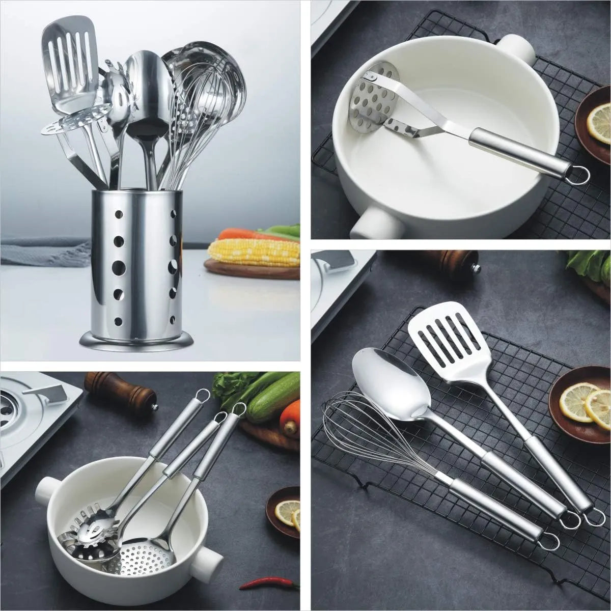 Juego De Utensilios De Cocina Berglander 8 Piezas Acero Inoxidable Con Soporte