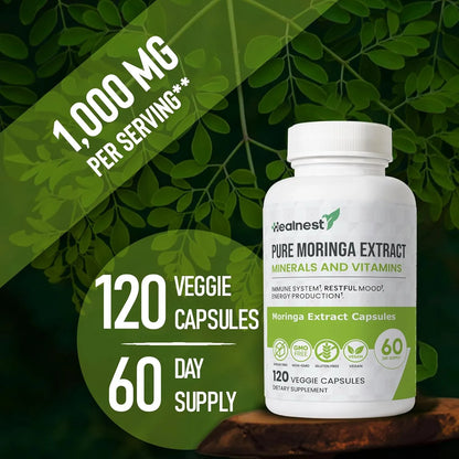 Capsulas Extracto Moringa Pura 20 A 1 20000 Mg Vitaminas Minerales Vegano