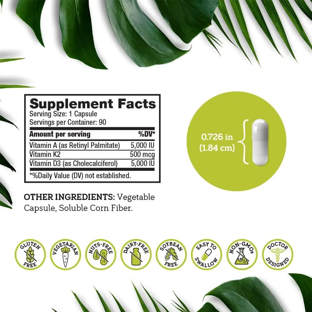 Vitamina ADK 90 Cápsulas Salud Ósea Cardíaca Absorción Calcio Vegano
