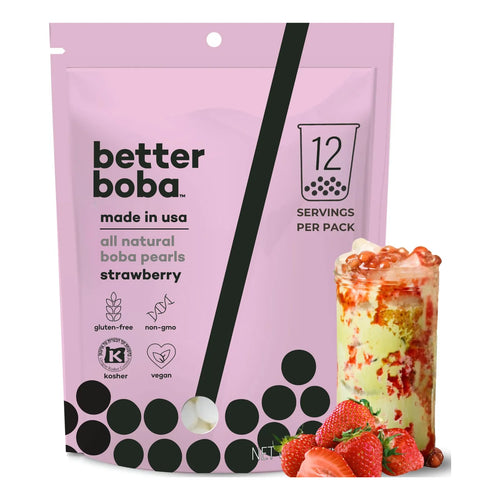 Perlas De Fresa Boba Naturales Veganas Sin Gluten 8 Onzas 12 Porciones
