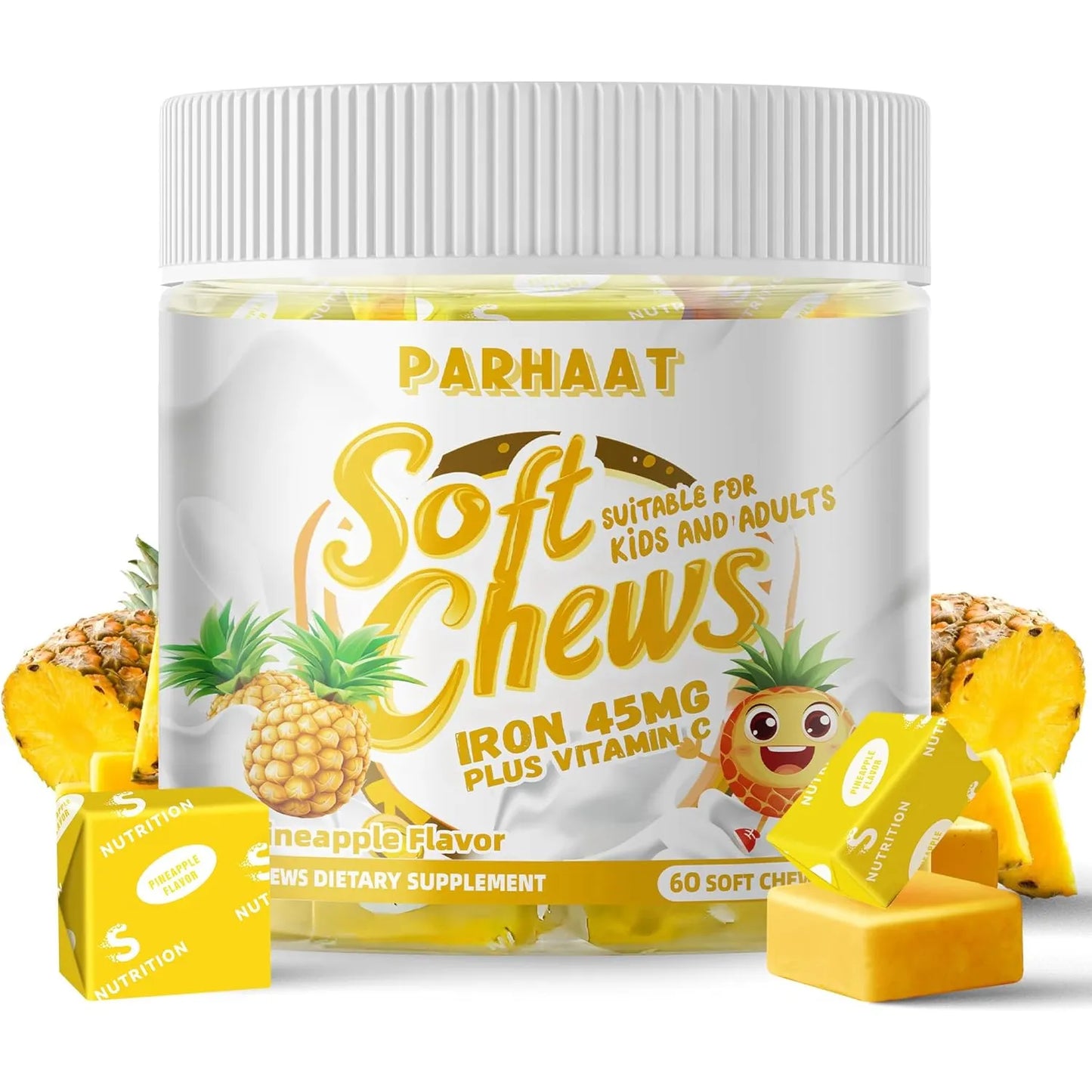 Hierro Masticable Suave Con Vitamina C Sabor Piña 60 Unidades