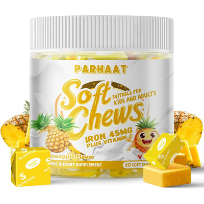 Hierro Masticable Suave Con Vitamina C Sabor Piña 60 Unidades