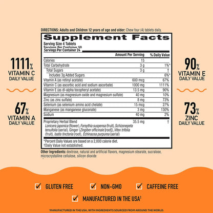 Tabletas Masticables Zinc 1000 Mg Con Vitaminas A C E Antioxidantes 200 Unidades Sabor Cítrico