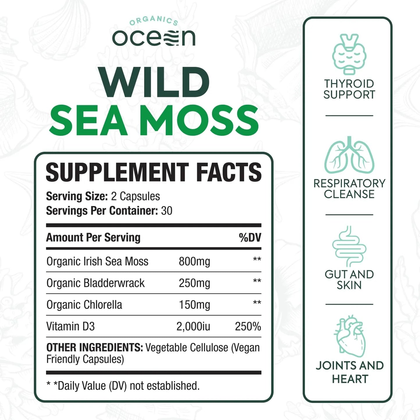 Cápsulas De Musgo Marino Irlandés Orgánico Con Clorella Y Vitamina D3 Para Energía Y Salud