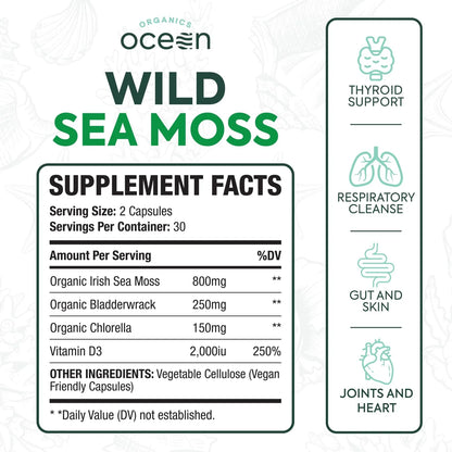 Cápsulas De Musgo Marino Irlandés Orgánico Con Clorella Y Vitamina D3 Para Energía Y Salud