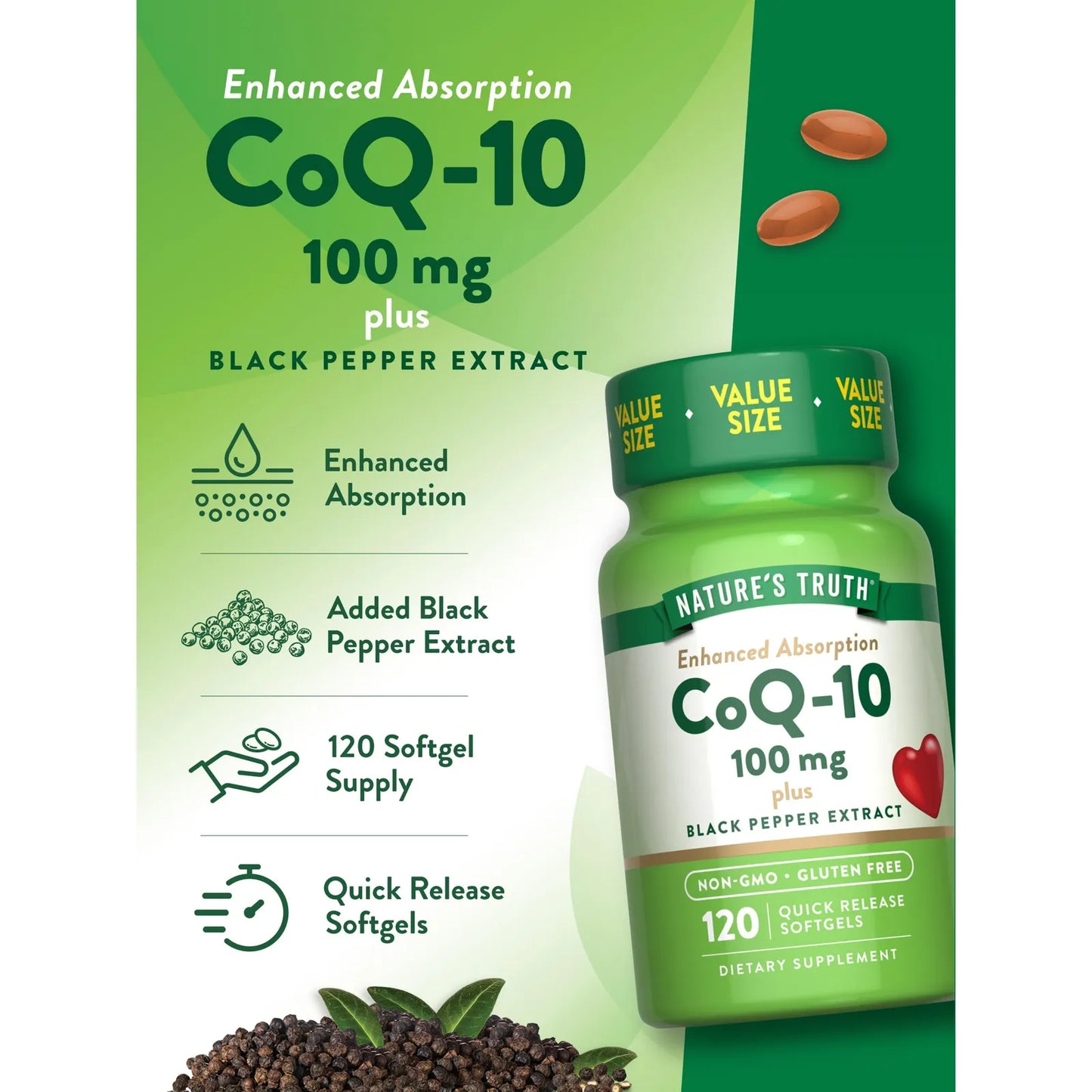 Coenzima Q10 100mg 120 Capsulas Blandas Alta Absorción NatureS Truth