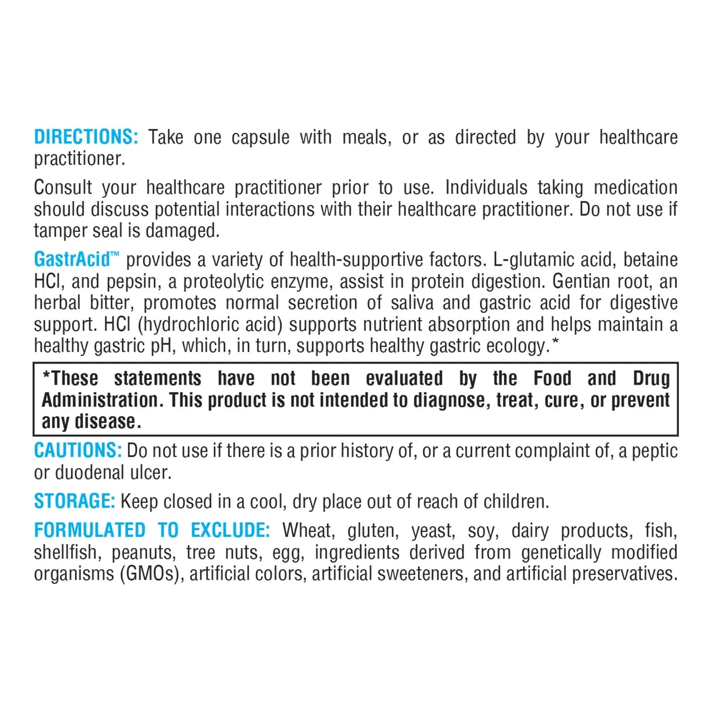 GastrAcid Betaína HCl Con Pepsina Y L-Glutamato Suplemento Digestivo