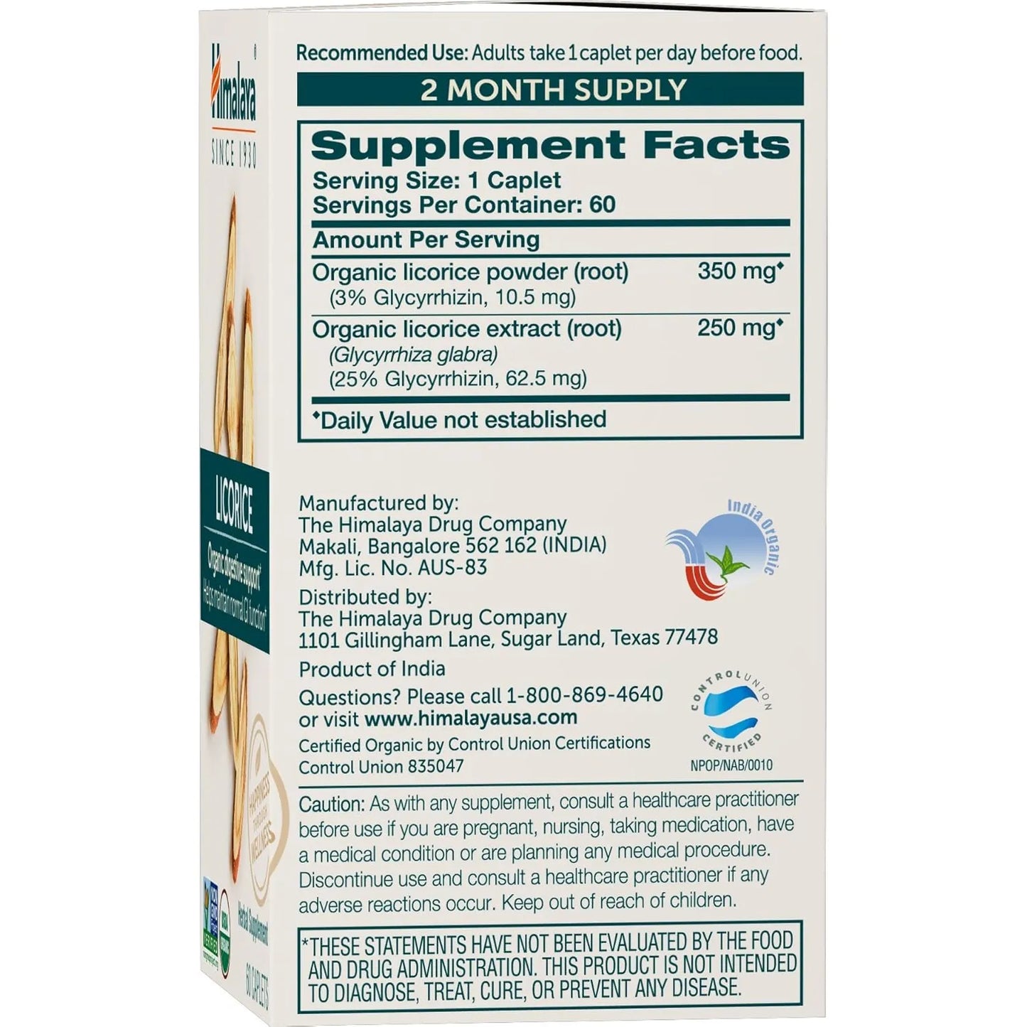 Raiz De Regaliz Organica 60 Capsulas Apoyo Digestivo Acidez Himalaya