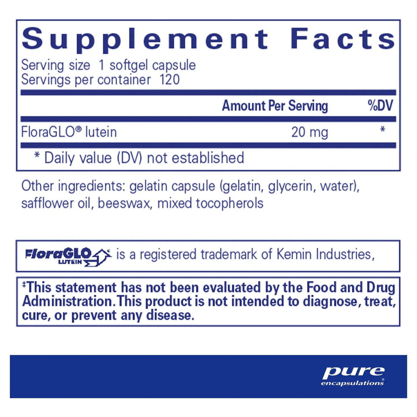 Pure Encapsulations Luteina 20 Mg 120 Capsulas Soporte Antioxidante Vision