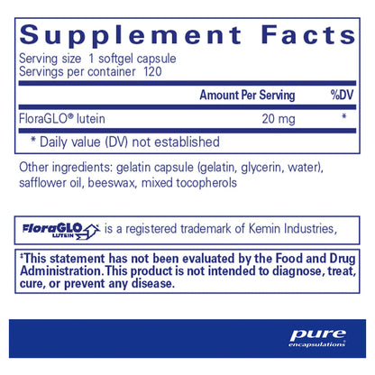 Pure Encapsulations Luteina 20 Mg 120 Capsulas Soporte Antioxidante Vision