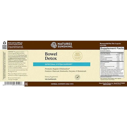 Natures Sunshine Desintoxicación Intestinal 120 Cápsulas Limpieza Colon Regular
