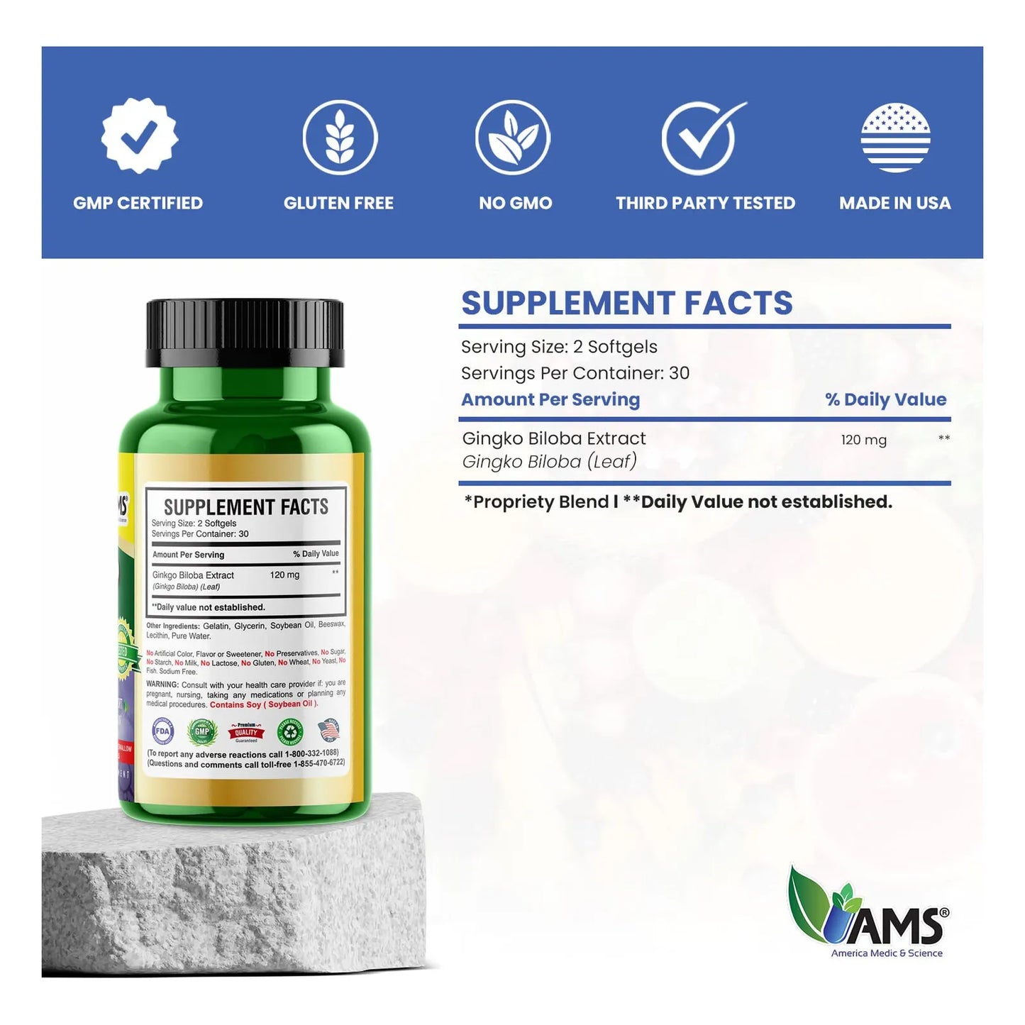 Ginkgo Biloba 60mg 60 Cápsulas Blandas Suplemento Para Memoria Y Concentración